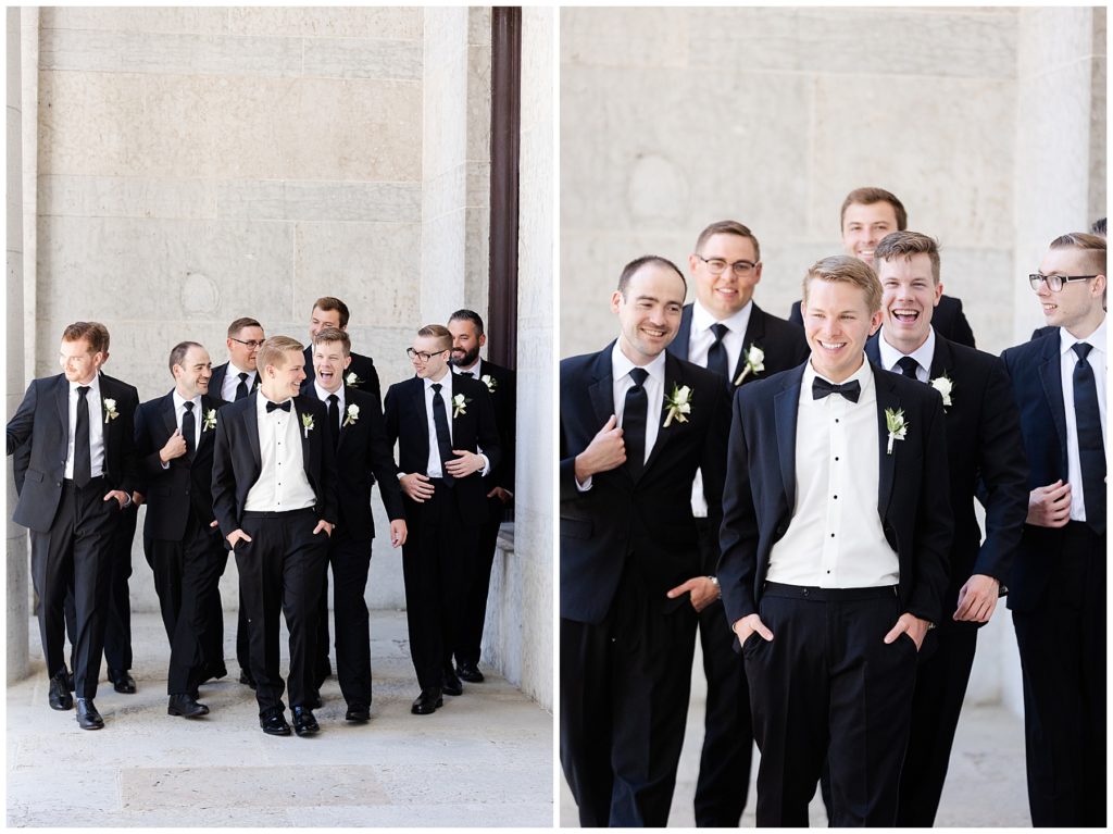 Groom and Groomsmen at wedding in Ohio Statehouse