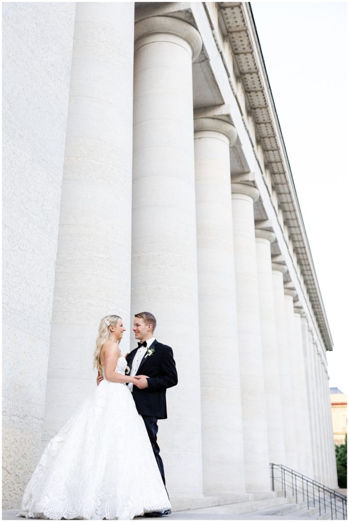 Bride and Groom Outside Ohio Statehouse Wedding