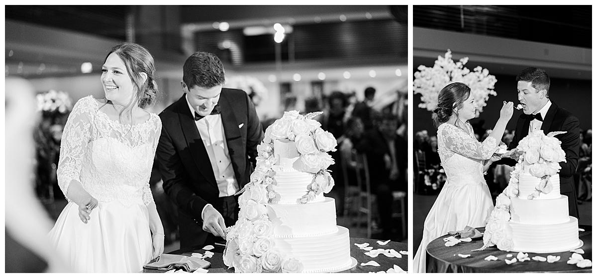 Bride and Groom Cut the Cake at Cleveland Ohio Art Museum Reception 