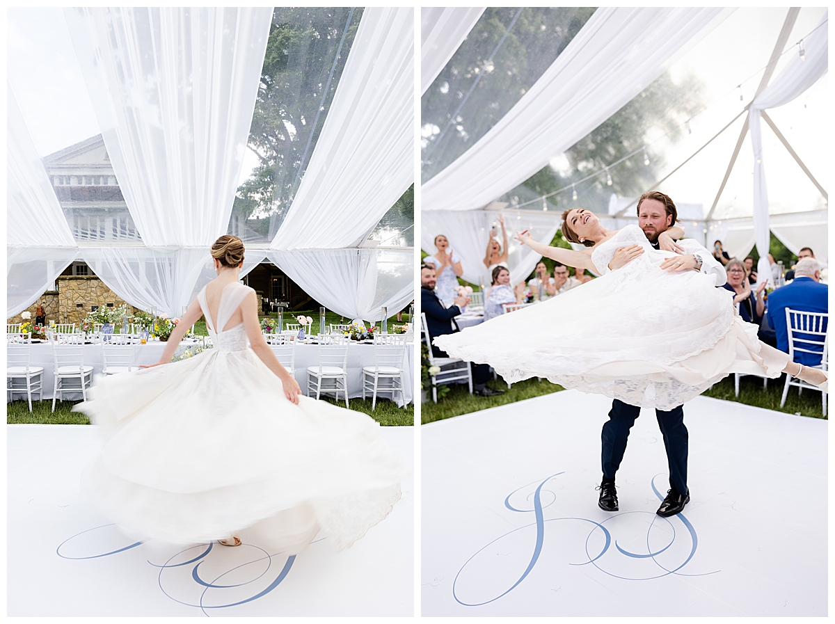 Bride and groom perform dance at wedding
