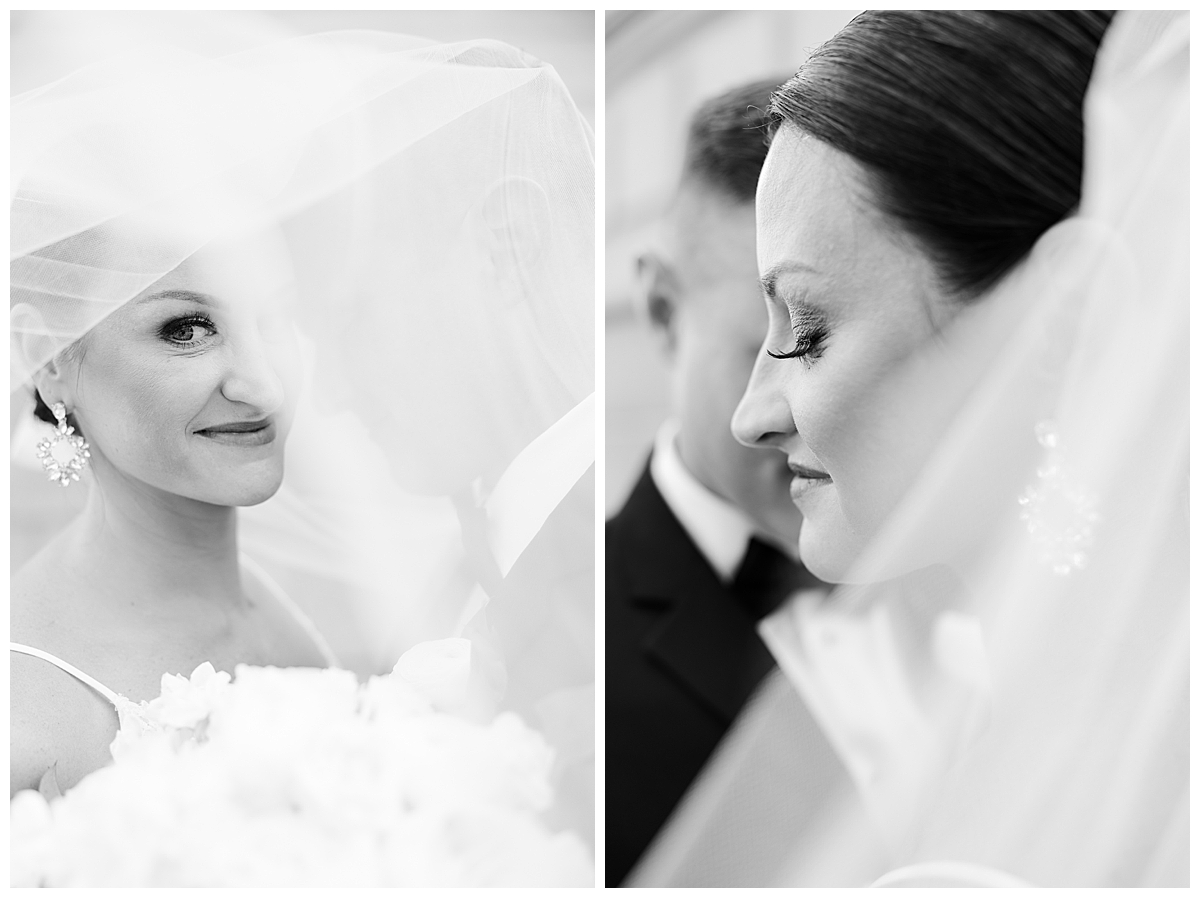 Bride and groom wedding portrait black and white 