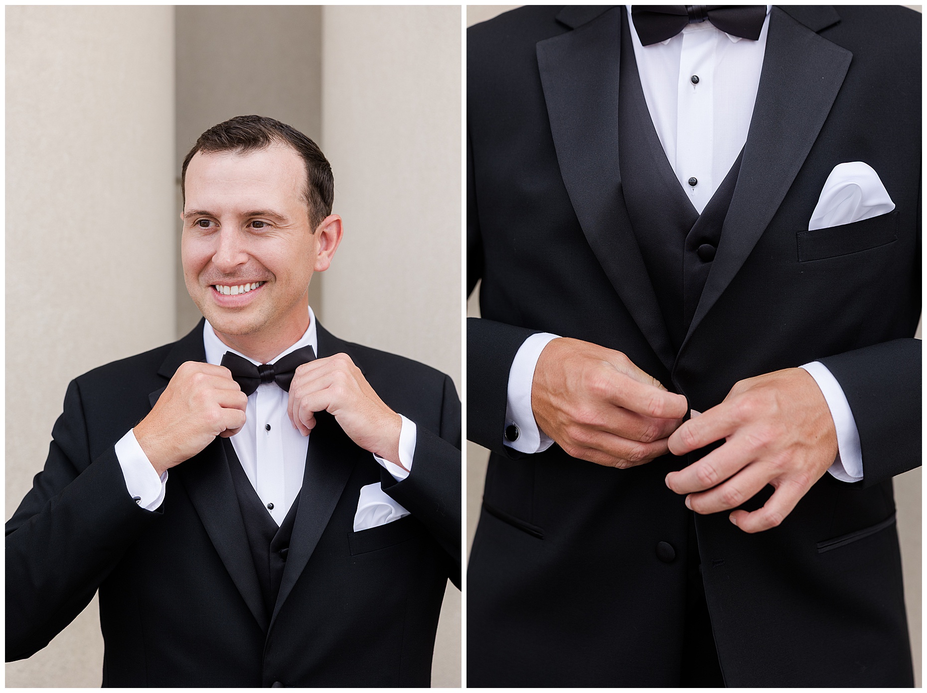 Groom and men walking on a wedding day for portraits.
